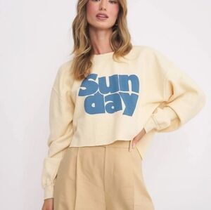 Project Social T Sunday  Yellow & Blue Cropped Rolled Edge Sweatshirt Size Small